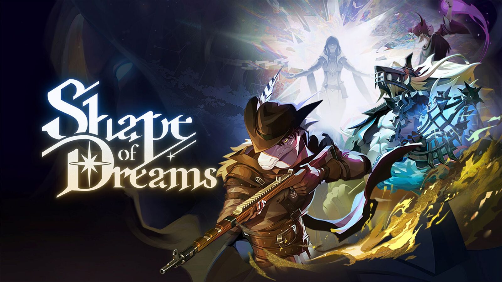 Shape of Dreams key art with the Travelers and the game logo